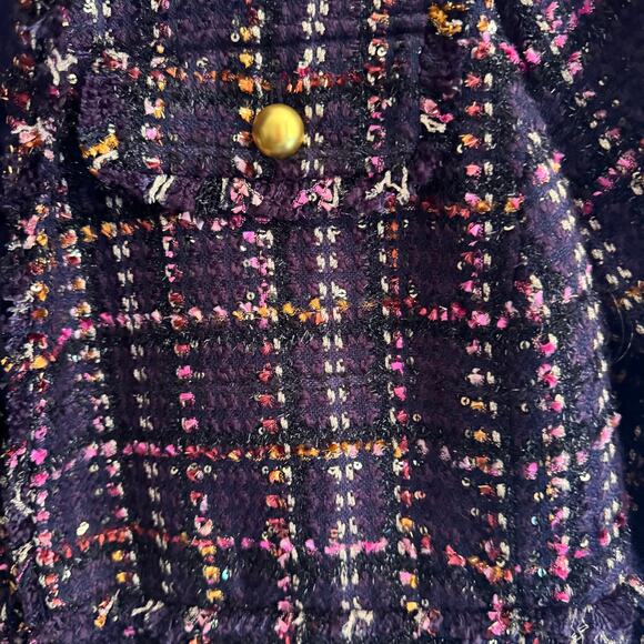 Talbots Midnight Sparkle Tweed Jacket Purple Button Front Long Sleeve Sz 16WP - Picture 2 of 7